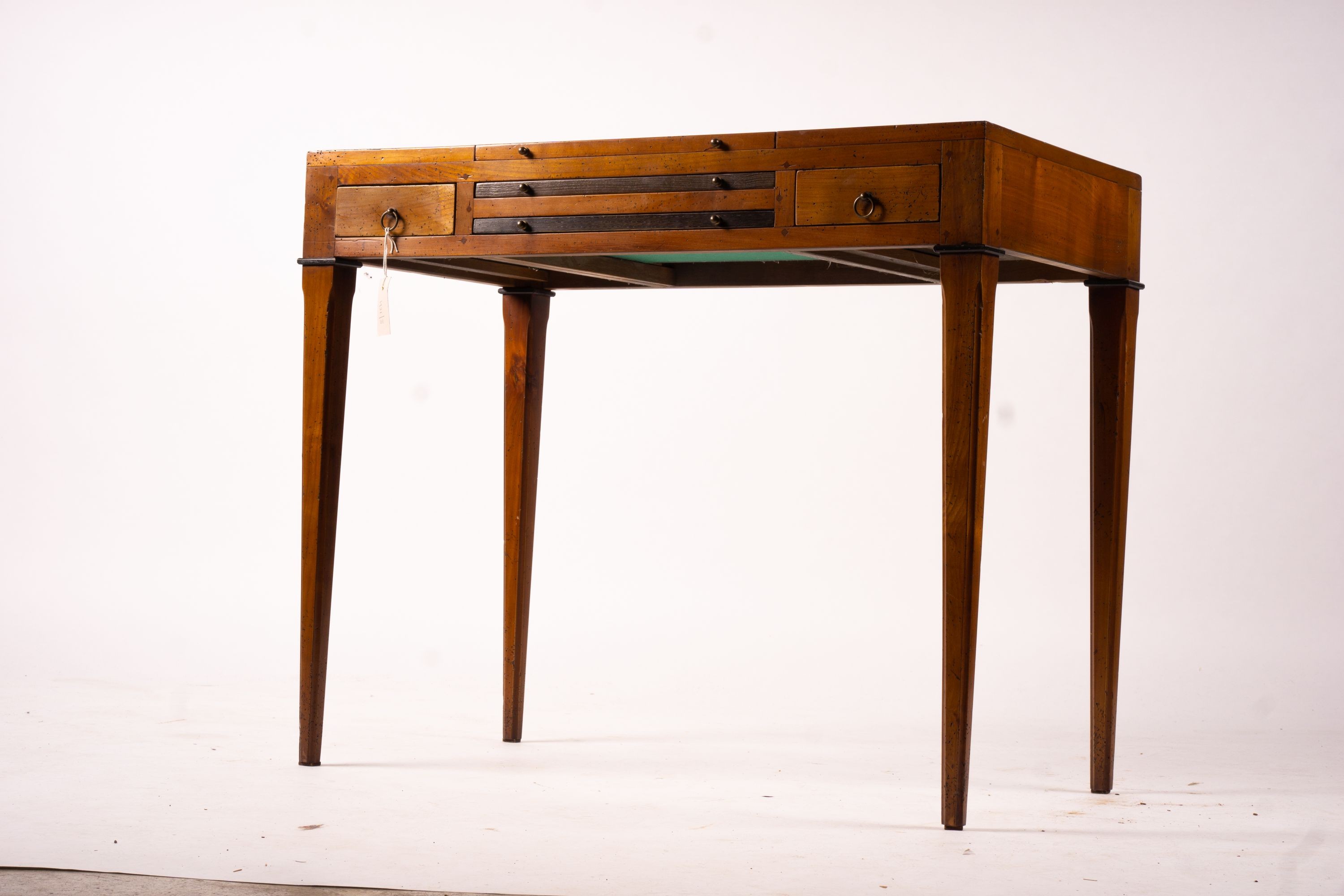 A George III style cherry wood games table with backgammon and chess interior, width 90cm, depth 50cm, height 75cm